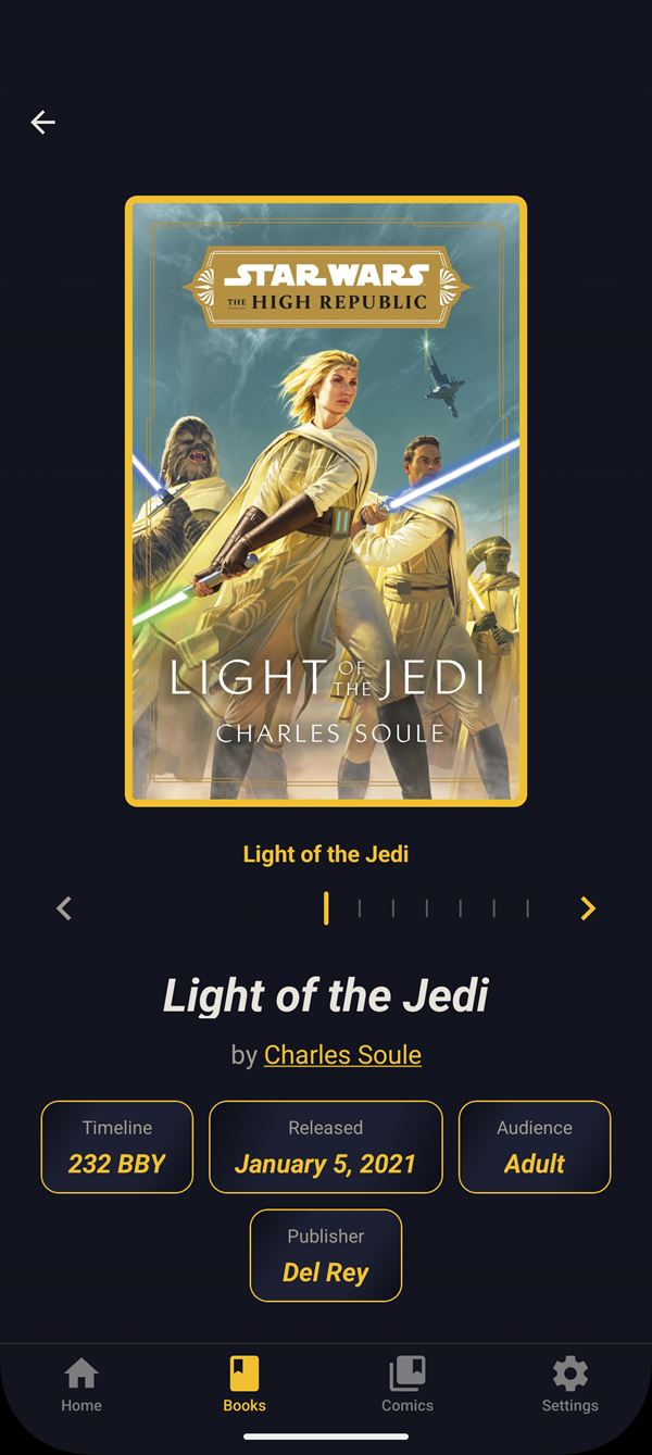 Book detail with cover art and metadata