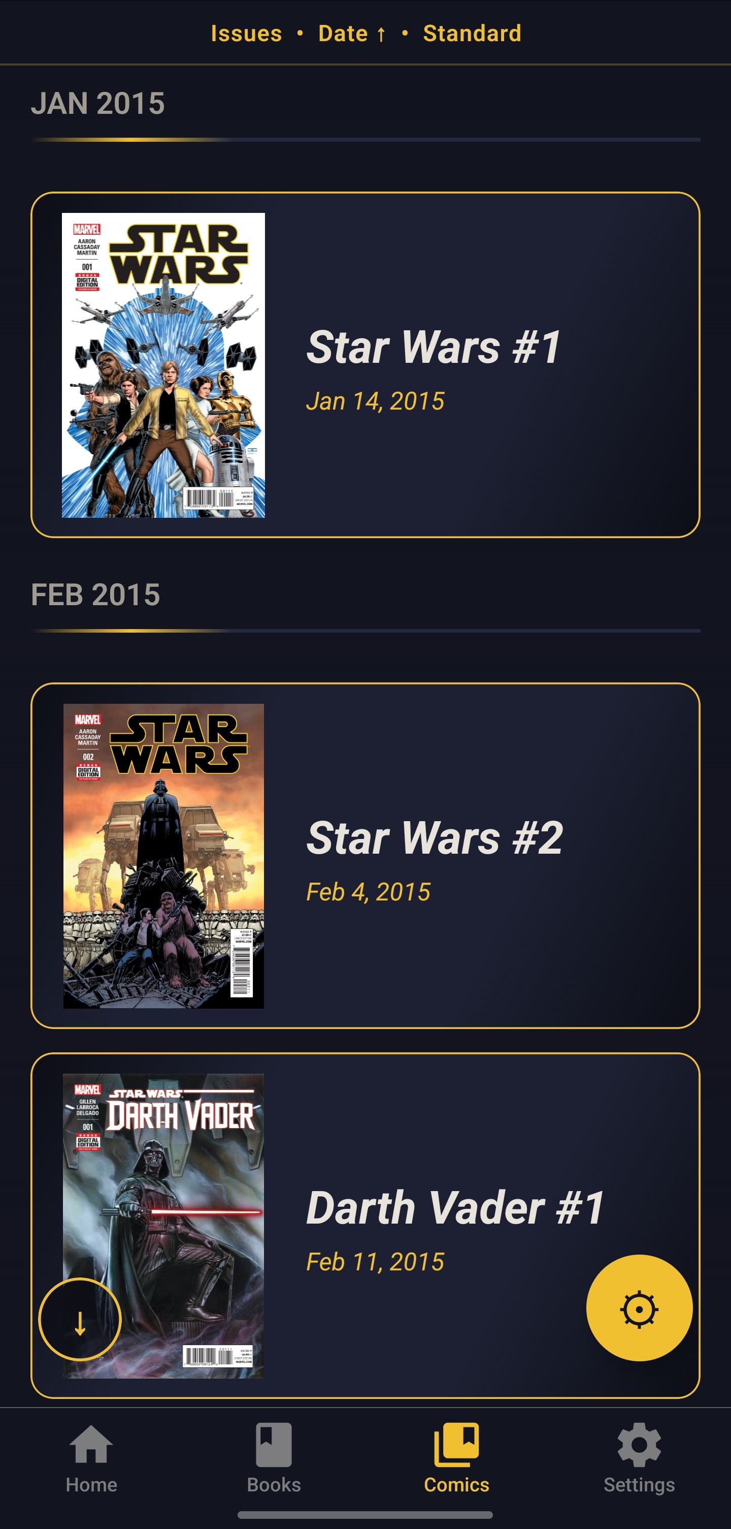 Comics browser grouped by date