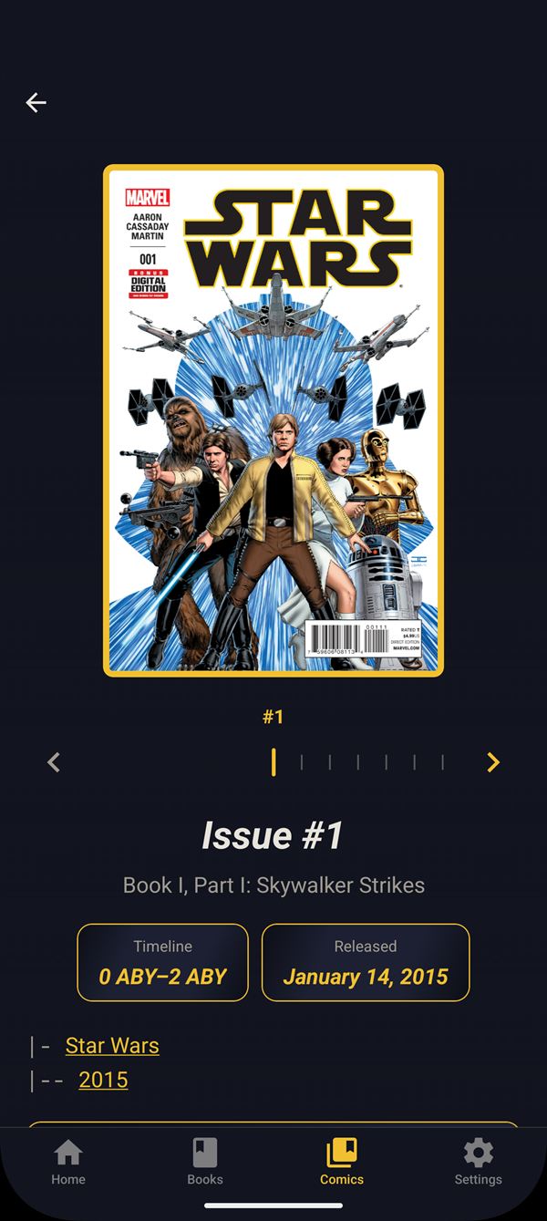 Comic issue detail with creators and characters