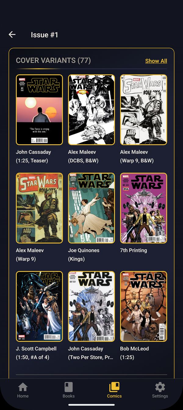 Cover variants gallery for an issue