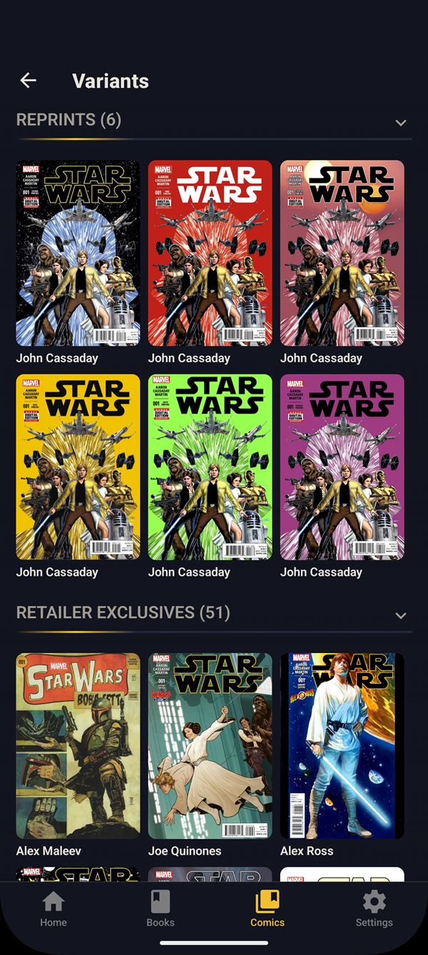 Variant, reprint, and retailer exclusive covers